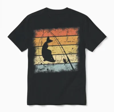 Fishing Retro Design Unisex T-Shirt - Black