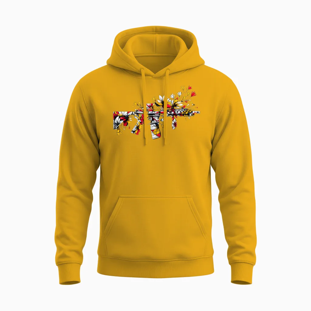 Sommer Ar15 Blumen Waffe Für Den Strand Gamer Zocker Vibes Unisex Hoodie in Gold