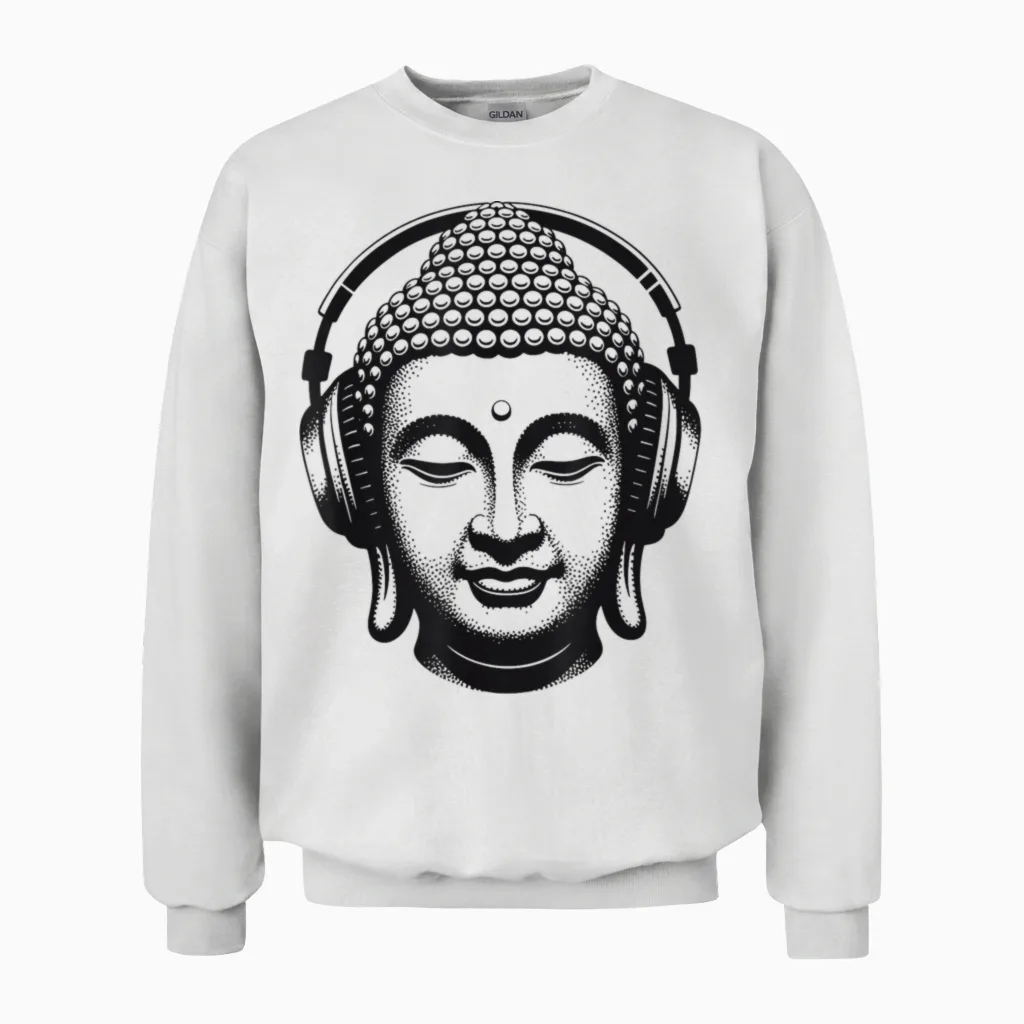 Buddha Mit Kopfhörern Achtsamkeit Musik Boho Zen Buddhismus Unisex Sweatshirt in White