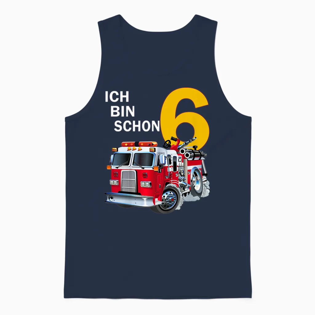 Children's 6th Birthday Boy Gift Idea Outfit Ich Bin Schon 6 T-Shirt, Black Unisex Tank Top in Navy