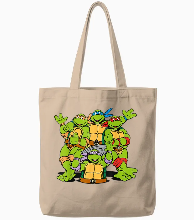 Tmnt Turtle Power Best Friends 80s 90s Cartoon Reptile Lover Tote Bags in Natural