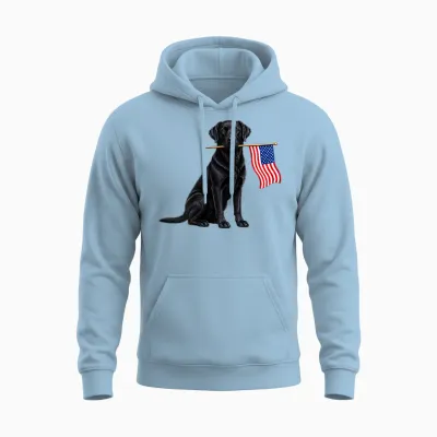 Black Labrador Retriever Holding American Usa Flag 4 of July Unisex Hoodie - Light Blue