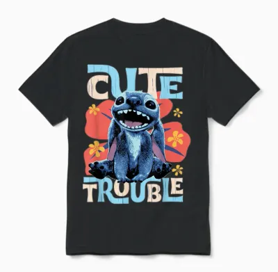 Disney Lilo & Stitch Live-Action Movie Cute Trouble Stitch Unisex T-Shirt - Black
