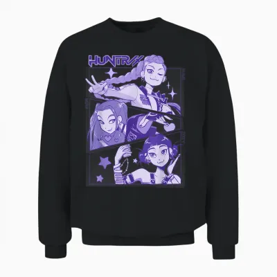 Kpop Demon Hunters Halloween Huntrix Cute Manhwa Panels Unisex Sweatshirt - Black