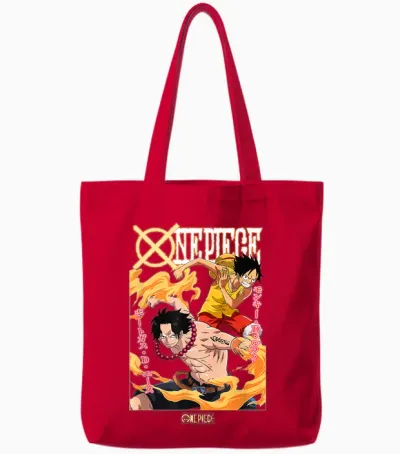 One Piece Anime Ace and Luffy Team Up Kanji Tote Bags - Red