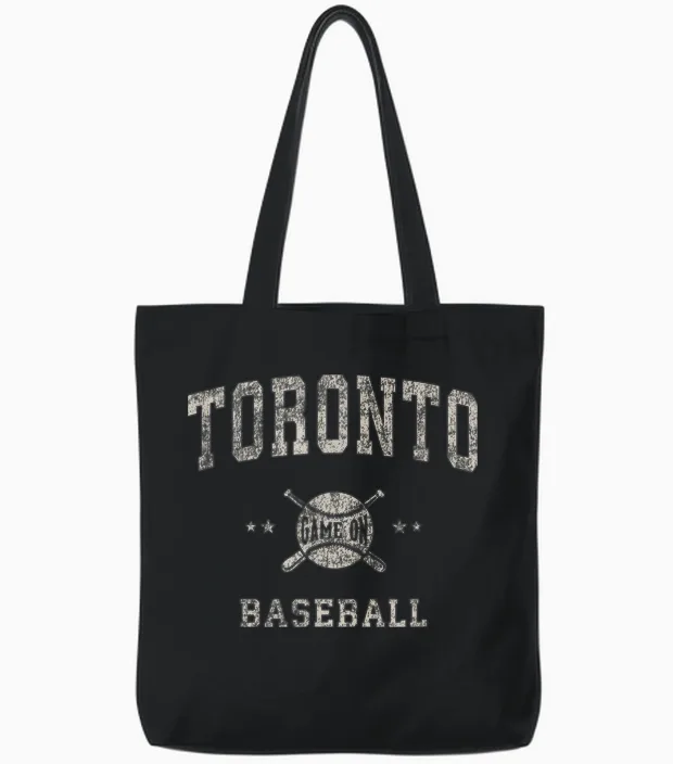 Toronto Vintage Baseball Throwback Retro Design Tote Bags in Black