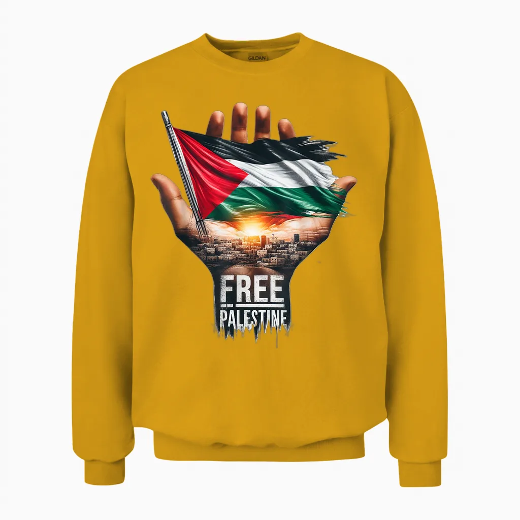 Free Palestine, Palestine, Gaza, Palestinian Pride Gift T-Shirt, Black, S Unisex Sweatshirt in Gold