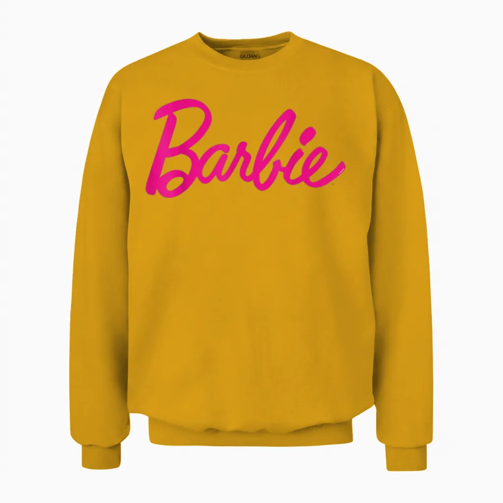 Barbie Official Barbie Logo Ladies T-Shirt, Black Unisex Sweatshirt in Gold