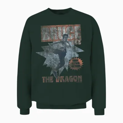 Bruce Lee the Dragon High Flying Action Distressed T-Shirt, Black, S Unisex Sweatshirt - Forest