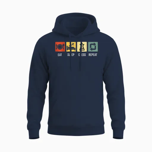Eat Sleep Chess Repeat T-Shirt, Black, S Unisex Hoodie - Navy