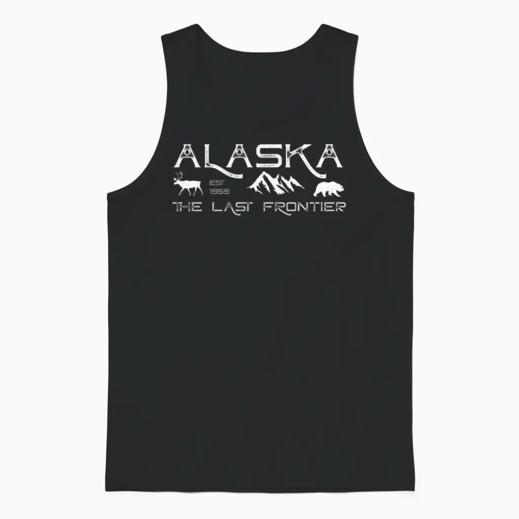 Rustic Alaska the Last Frontier Alaskan Outdoors Unisex Tank Top in Black