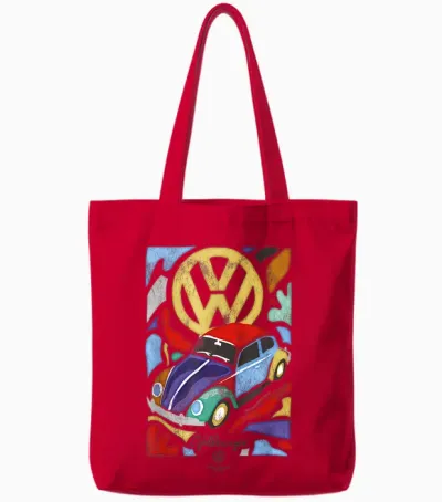 Volkswagen Beetle Fauvism Colorful Art Tote Bags - Red