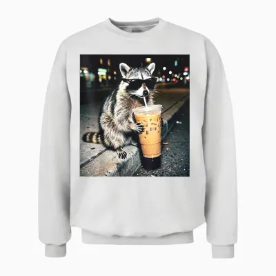 Funny Raccoon Drinking Milk Cute Animal Selfie Unisex Sweatshirt - White