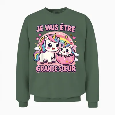 Je Vais être Grande Sœur Licorne Cadeau Annonce Grossesse Unisex Sweatshirt - Military Green
