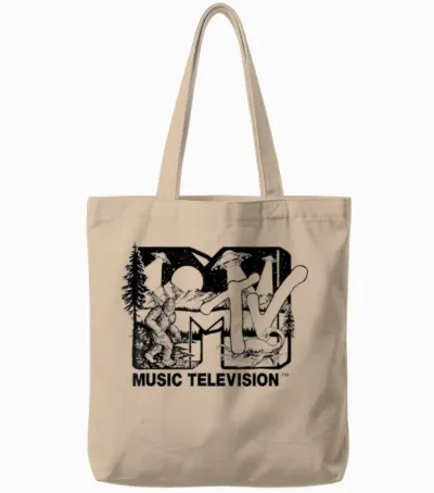 Mademark X Mtv - Cryptid-Filled Mtv Logo Feat. Bigfoot, Ufo, & Nessie Outline Tote Bags - Natural