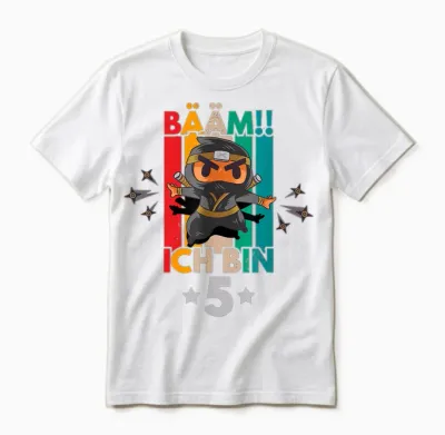 Bääm, Ich Bin 5. Geburtstag, Ninja Motiv Jungen Unisex T-Shirt - White