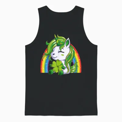 Einhorn Happy St Patricks Day Irish Rainbow Kleeblatt Kinder Unisex Tank Top - Black