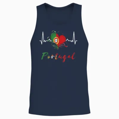 Portugal Flagge Herzschlag Ekg Pulse Portugiesische Wurzeln Herz Unisex Tank Top - Navy