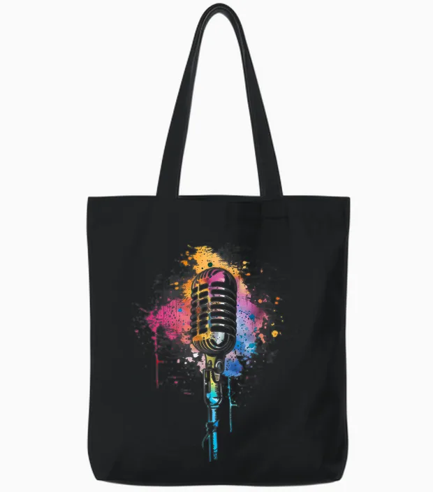 Singer Vintage Microphone Watercolour Karaoke Singing T-Shirt, Black Tote Bags in Black