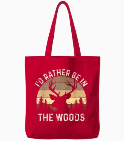 I'd Rather Be in the Woods - Retro Vintage Deer Lover Hunter Tote Bags - Red