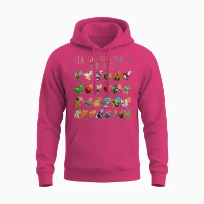 Lustige Italienische Gehirnrot-Figuren Alphabet Meme Brainrot Unisex Hoodie - Heliconia