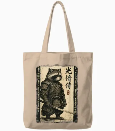 Graphique Anime Pour Homme, Samouraï Japonais Raton Laveur Tote Bags - Natural