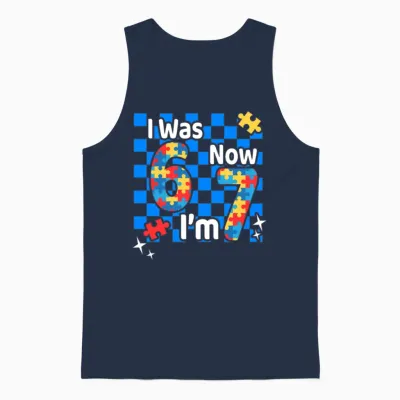 I Was 6 Now I Am 7 Autism Awareness Unisex Tank Top - Navy