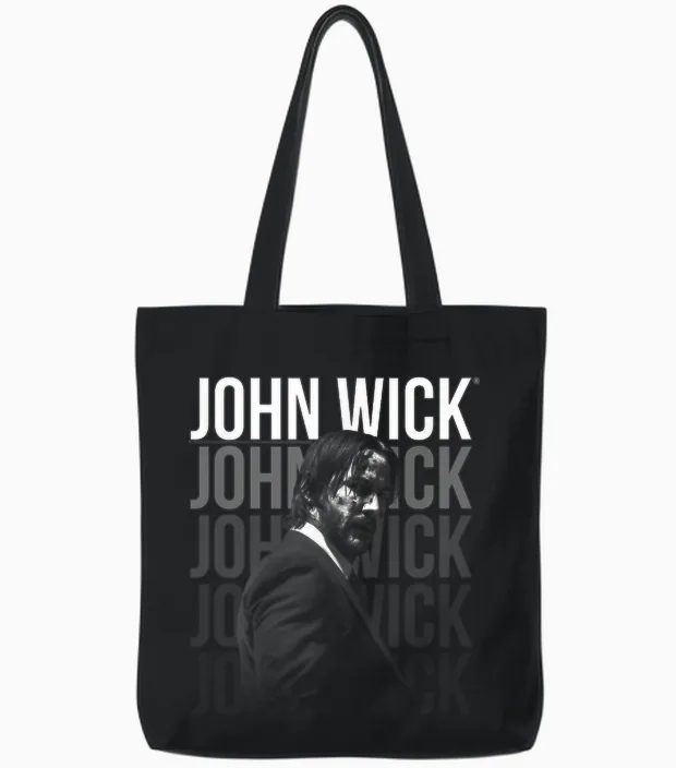 John Wick Repeating Logo T-Shirt, Black Tote Bags in Black