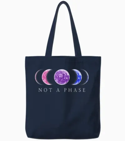 Bi Pride T-Shirt "not a Phase" Moon Phase Bisexuelle Farben Tote Bags - Navy