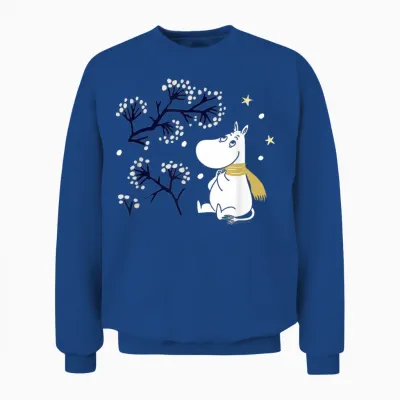 Moomin Moomintroll Winter Watching the Snow T-Shirt, Blue Unisex Sweatshirt - Royal