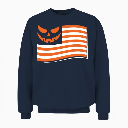 Smiling Jack O'lantern Flag Patriotic Halloween Unisex Sweatshirt in Navy