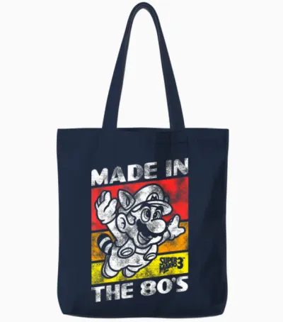 Nintendo Super Mario 3 Made in the 80's Retro Tote Bags - Navy