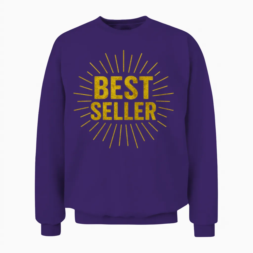 Gold Bestseller Burst Typography Unisex Sweatshirt in Purple