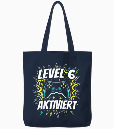 6. Geburtstag Jungen Video Gamer Level 6 Aktiviert Tote Bags - Navy