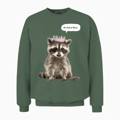 Too Cute to Resist Baby Raccoon Unisex Sweatshirt - Military Green
