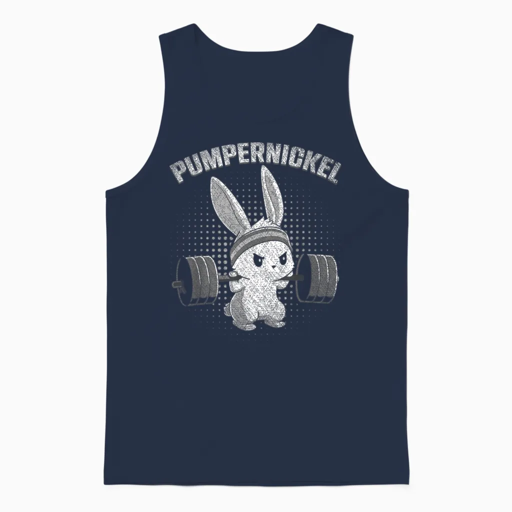 Pumpernickel Fitness Bunny Easter Bunny Gym Rabbit T-Shirt, Black Unisex Tank Top in Navy