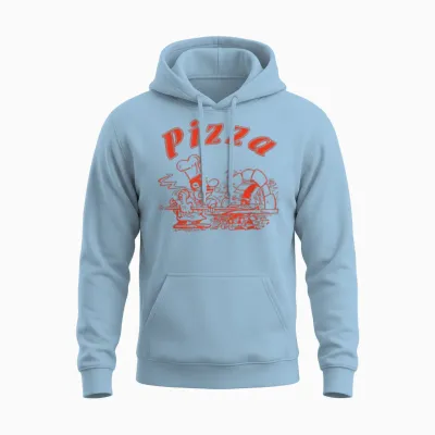 Pizza Box Cardboard Design Italian Retro Logo T-Shirt, White Unisex Hoodie - Light Blue