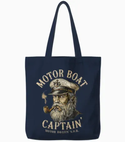 Motor Boat Captain Funny Pontoon Boating Motor Boatin Lake Tote Bags - Navy