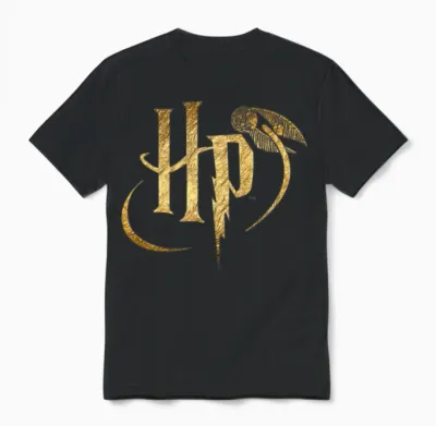 Harry Potter Small Logo Gold Unisex T-Shirt - Black