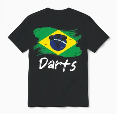 Darts Brasil Flag Dart Throwing Country Unisex T-Shirt - Black