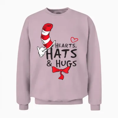 Dr. Seuss Cat in the Hat Hats & Hugs Officially Licensed Unisex Sweatshirt - Light Pink