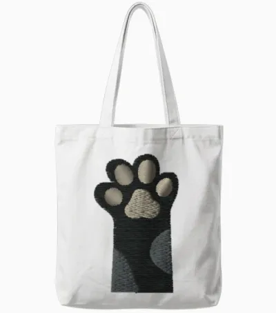 Cat Toes Embroidered Tote Bags - White