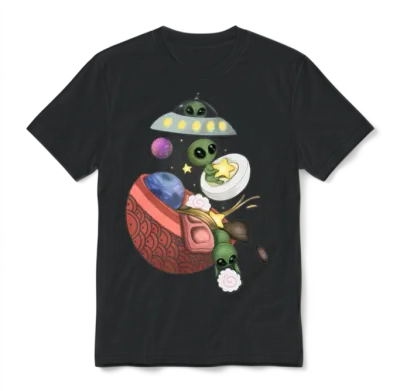 Alien Ramen Funny Ufo Noodle Unisex T-Shirt - Black