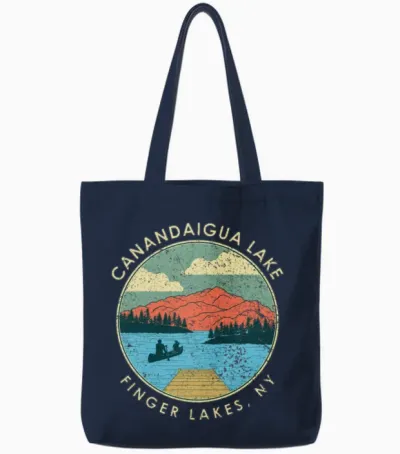 Finger Lakes Ny New York Canandaigua Lake Print Tote Bags - Navy