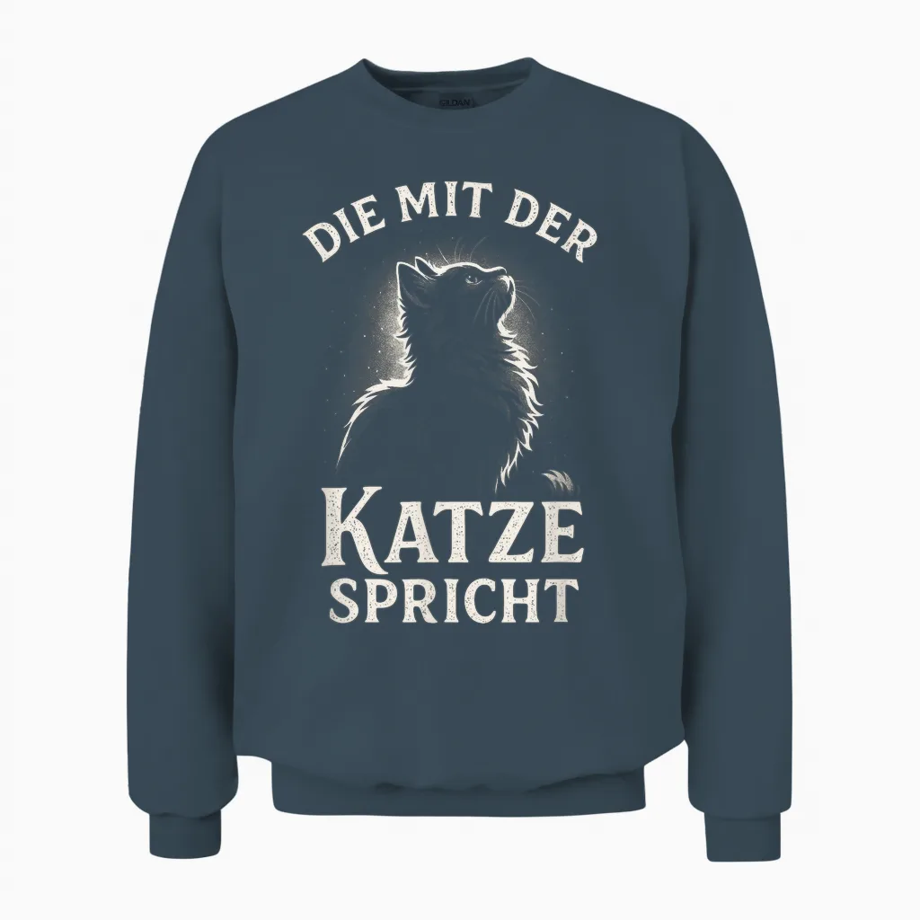 Die Mit Der Katze Spricht - Katzen Spruch Unisex Sweatshirt in Dark Heather