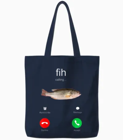 Fih Calling Remind Me Message Decline Accept Phone Call Fish Tote Bags - Navy