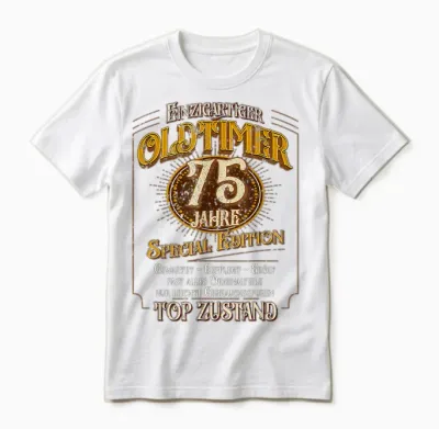 Vintage 75th Birthday Man 75 Years Unique Vintage Car T-Shirt, Black Unisex T-Shirt - White