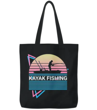 Kayak Kayaking Retro Tote Bags - Black