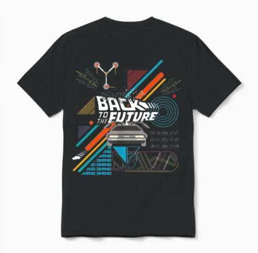 Back to the Future Logo with Delorean Time Machine Unisex T-Shirt in Black
