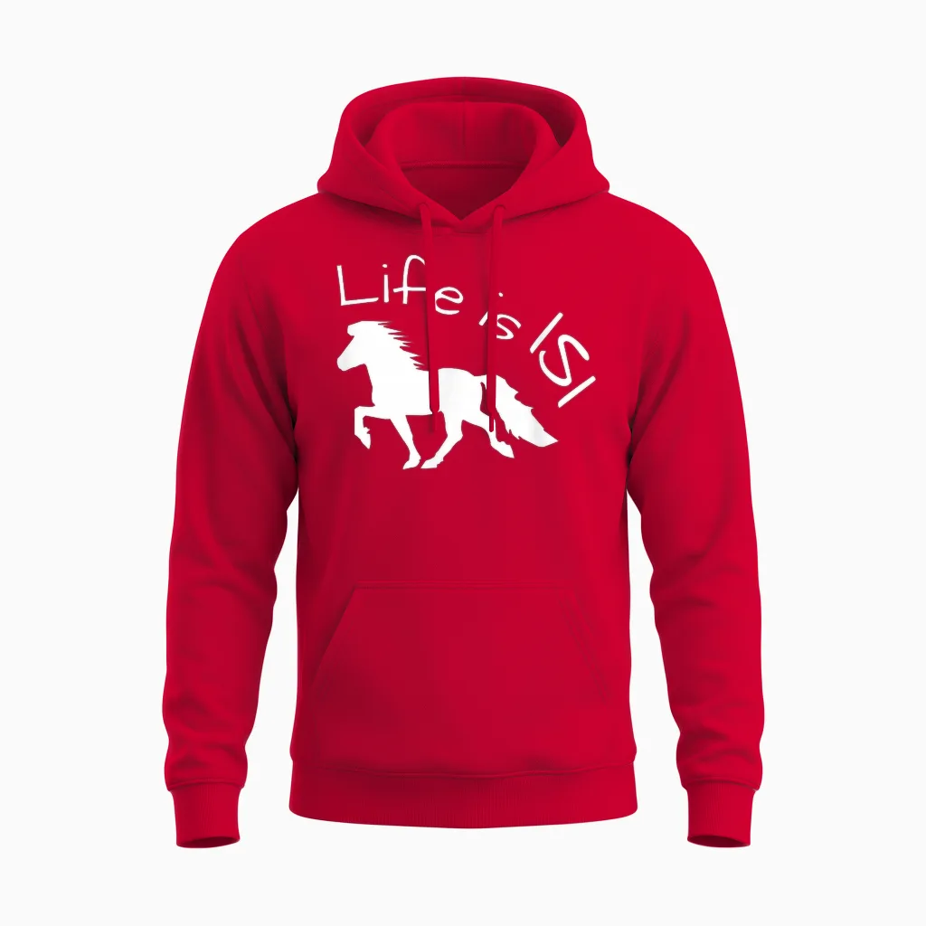 Schönes Islandpferd Im Tölt – Life Is Isi Statement Unisex Hoodie in Red